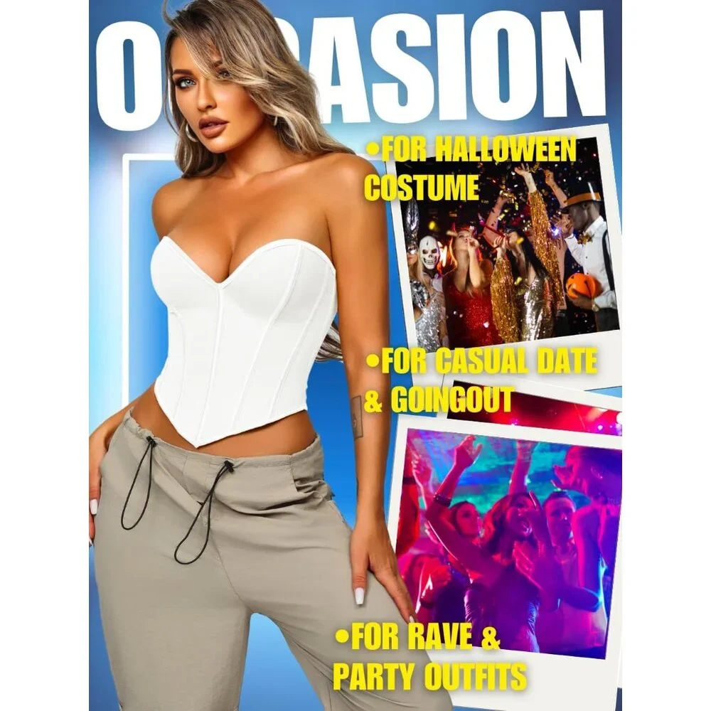 Heart Corset Top Women Strapless Crop Rave Club Night Out Party - Picture 4 of 7